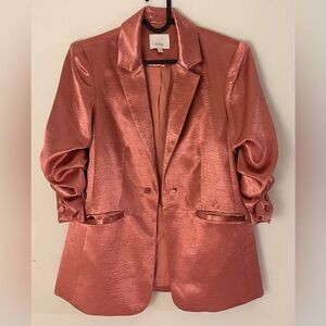 Cinq a Sept Kylie Ruched-Sleeve Satin Blazer Rosewood Size 0